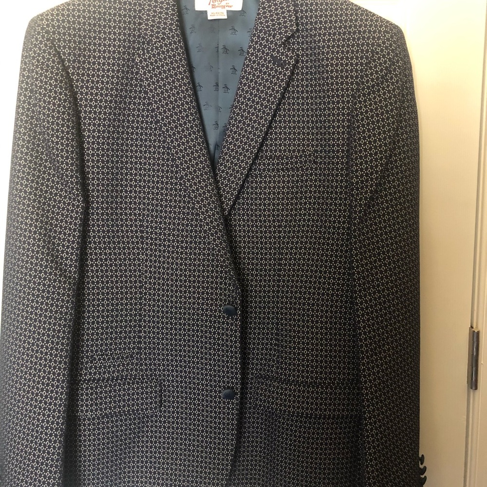 Navy blu and white embroidered blazer -men’s